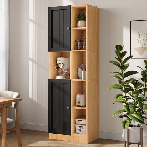 Armadio angolare alto da cucina in MDF 50 x 33,5 x 170 cm antracite e rovere (1/5)