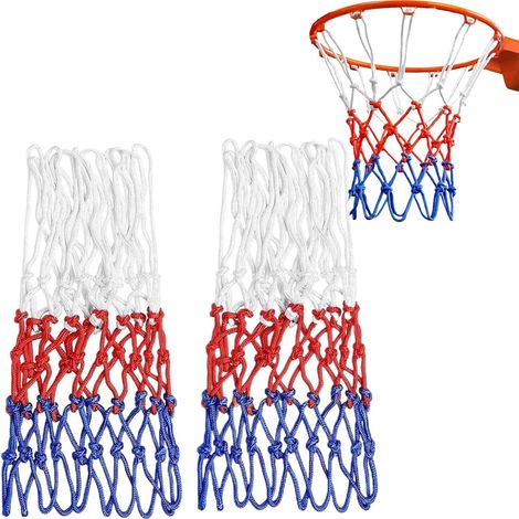 Filet De Basketball - Lot De 2 - Nylon - Résistant Intempéries - Panier Standard - Rouge Blanc Bleu (1/5)