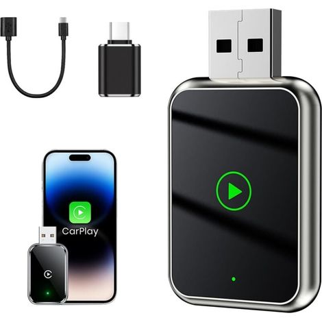 2 en 1 Adaptateur sans Fil Carplay Plus Android Auto, Adaptateur Carplay Connecté Bluetooth, Compatible avec Iphone Version IOS10 ou SupéRieur, pour Musique, Navigation, Appels (1/4)