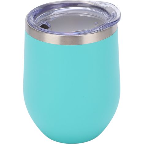 Verre à vin sans pied 12oz en acier inoxydable, double paroi isolée sous vide, gobelet avec couvercle pour café, cocktails, glace, vert menthe (1/5)