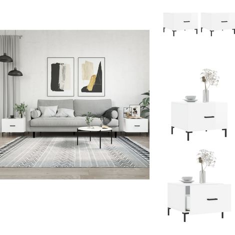 The Living Store Tables basses 2 pcs blanc brillant 50x50x40cm bois d'ingénierie - Bois d'ingénierie (1/5)