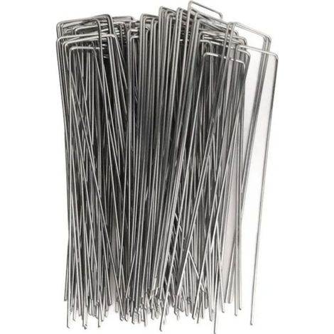 100 Galvanized Steel Garden Stakes 4x10cm - Ground Anchors for Mulch Cloth, Tarpaulin Clips Chengqi01 (1/5)