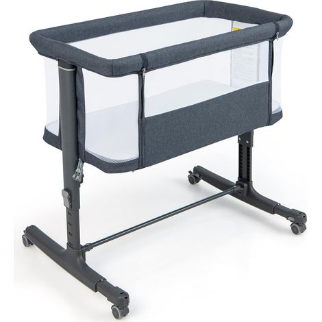 COSTWAY Culla Neonato Fianco Letto 3 in 1, Lettino Neonato Dondolo con Materasso, Culla Co-Sleeping Fino a 9kg, Altezza Regolabili, Inclinazione di 10°, 84x 59,5x 80,5cm (Modello 2, Grigio)