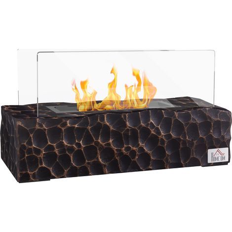 Cheminée de table au bioéthanol avec brûleur de 1,15 L et autonomie de 30 à 45 min, panneau en verre et extincteur inclus, 33 x 16 x 18 cm, noire (1/5)