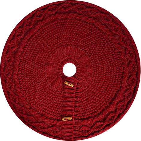 Jupe Pour Arbre De Noël - Tricotée En Fibre De Polyester - Diamètre 46 Cm - Pour Arbres Miniatures Et Bureau - Rouge Et Blanc - 1 Pièce (1/5)