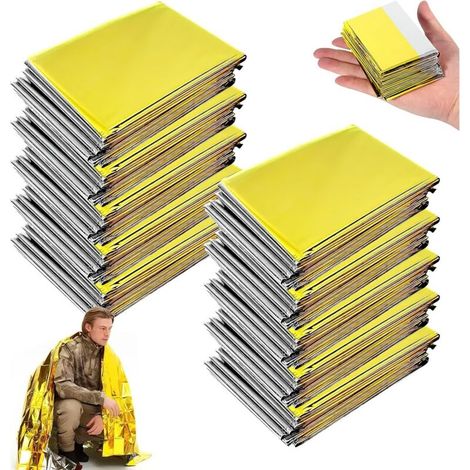 Lot de 10 couvertures de Sauvetage, 210 x 130 cm doréargenté Couverture de Survie, Couverture Survie réutilisable, Couverture de Survie reutilisable, Couverture d'urgence (1/5)