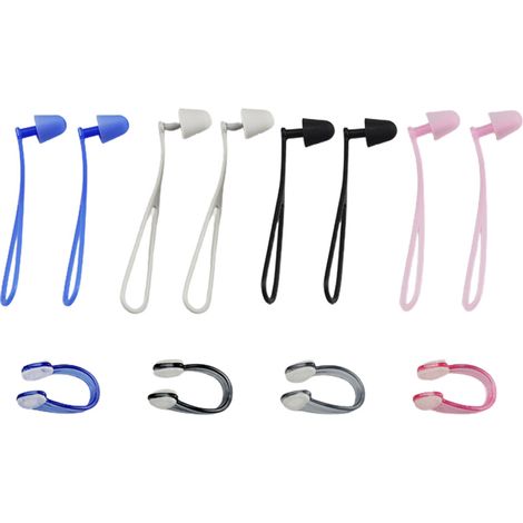 Lot de 4 bouchons d'oreilles souples et étanches pour la natation, avec pince-nez et étui de protection. Accessoires de natation inclus. (1/4)