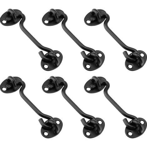 Lot de 6 crochets tempête avec œillet,En acier inoxydable,Noir-Pour porte battante,En bois,Pour porte de grange (7,5 cm) (1/5)
