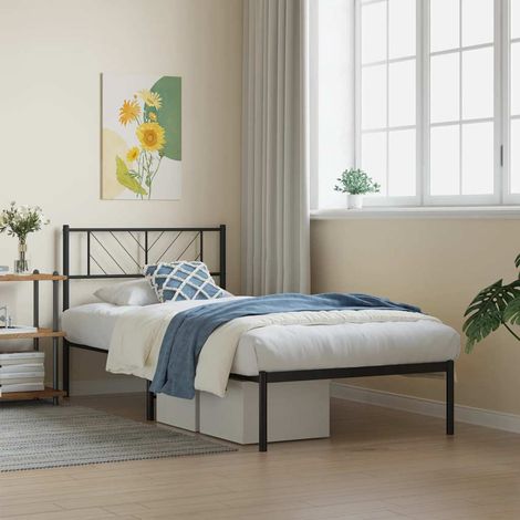 Estructura cama sin colchón con cabecero metal negro 107x203 cm