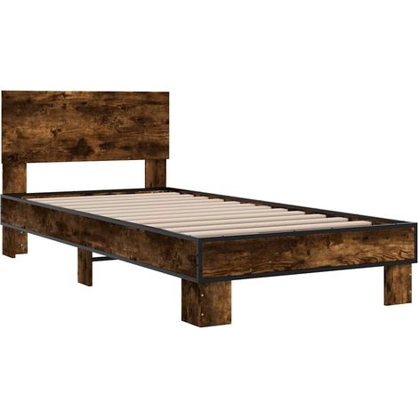 vidaXL Bettgestell rauchig Eiche 90x200 cm Ingenieurholz und Metall (1/4)