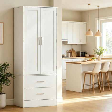Credenza da cucina alta con 2 ante, 8 scomparti per spezie, 2 cassetti e ripiani regolabili, pratico mobile contenitore per la cucina, ideale per uso domestico. (1/5)