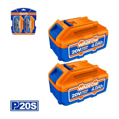 Pack 2 baterías litio 4.0ah WADFOW 20 V, compatibles con herramientas P20S, indicador LED (1/3)