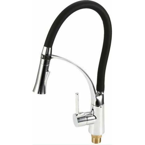 Kitchen tap, kitchen mixer with pull-out spray, 360° rotatable, 2 nozzles, black (1/4)