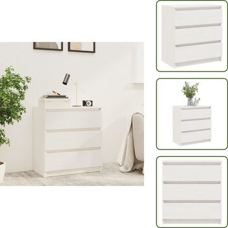 Nachtschrank Weiß 60x36x64 cm Massivholz Kiefer - Nachtschrank - Holzschreibtisch - Wohnzimmer Dekoration - Massives Kiefernholz - Weißer Nachttisch (1/5)