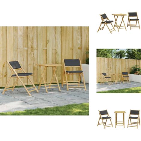 Ensemble de bistro pliante 3 pcs et coussins gris foncé bambou - Meubles De Jardin - Salon De Jardin - Mobilier Extérieur - Set De Bistro - Ensemble De Table Et Chaises (1/5)