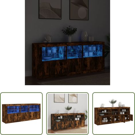 vidaXL Holz -  Sideboard mit LED-Leuchten Räuchereiche 162x37x67 cm (1/5)