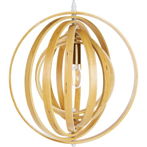 Lámpara colgante boho moderna forma redonda ajustable madera de álamo madera clara Murrell