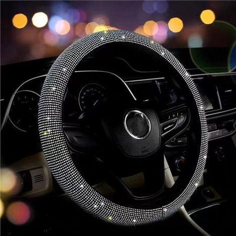 Coprivolante scintillante per donna, accessorio auto luccicante con strass, misura universale 38 cm, rivestimento in velluto antiscivolo e cristallo massaggiante. (1/5)