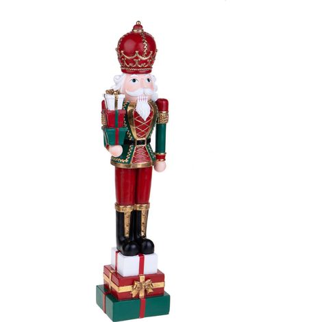 Statuetta soldato schiaccianoci con pacchi in resina per decorazioni natalizie (1/3)