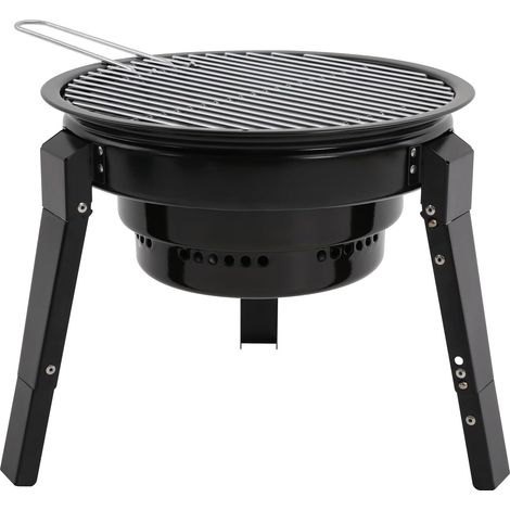 Barbecue portable au charbon de bois à trois pieds, Hauteur réglable, noir, grille à charbon, pour camping et pique-nique, maison, terrasse, balcon, l'arrière-cour, Pour 3 à 6 personnes (1/5)