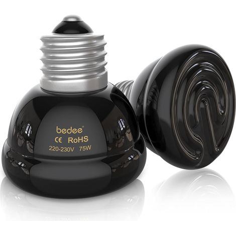 Lampe Chauffante Céramique - 75 W - E27 - Pour Reptiles Amphibiens Poussins Tortues Serpents - Lot De 2 (1/5)