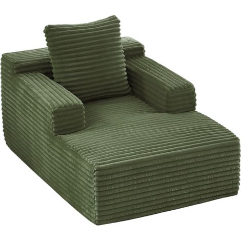 Canapé chaiselongue en velours côtelé vert, confortable, sans montage, convertible en lit d’appoint pour salon, bureau ou petit appartement - CHICFURN (1/5)