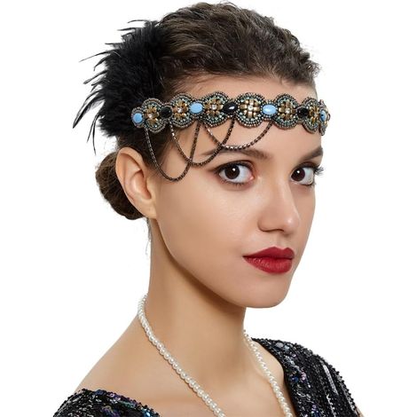 Bandeau élastique de style bohème avec plumes et perles colorées pour filles, festival, Halloween, fête (1/4)