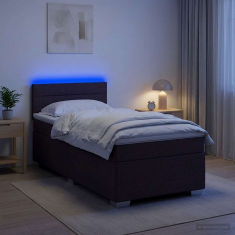 vidaXL Cama con Base Tapizada, Colchón y Luz LED Marrón Oscuro Tela (1/5)