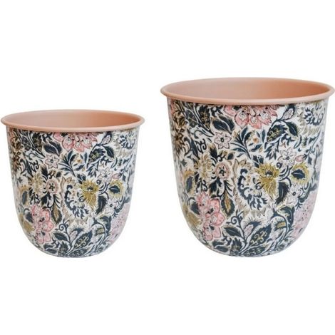 Maisie Vintage Pattern Blush Planter (Set of 2) - Metal - Pink