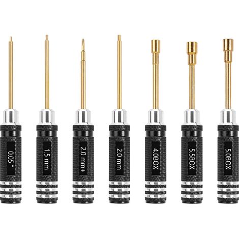 7pcs Poignée Courte Hex Tournevis Nut Driver Tool Kit pour 1/18 1/24 RC Mini Crawler Voiture TRX4M SCX24 FCX24 (1/5)