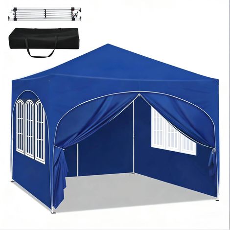 Tente de jardin pliante 3x3m avec structure métallique, tissu Oxford bleu, protection UV 50+ (1/5)