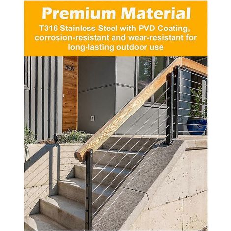 Kit de 10 pièces pour garde-corps de terrasse invisible à câbles de 3 mm (1/8 po), boulons de fixation pour poteaux de 50 x 50 mm (2 po x 2 po), acier inoxydable T316-JBMEDIA (1/4)