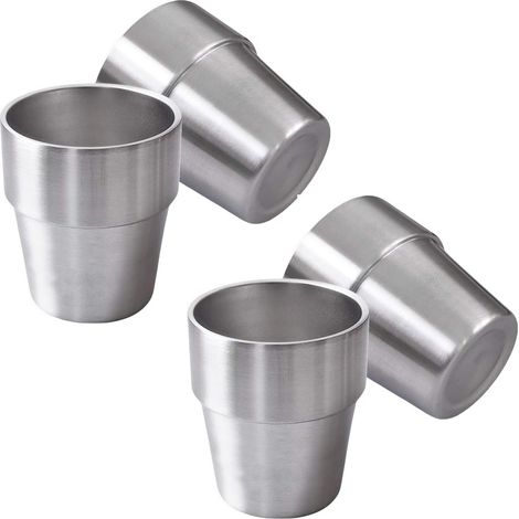 Lot de 4 gobelets en acier inoxydable - 180 ml - Empilables - Isolation thermique double paroi - Idéal pour la maison, le restaurant, le bureau, le camping et les fêtes - Dimensions : 7,2 x 5,5 x 7,5 (1/5)