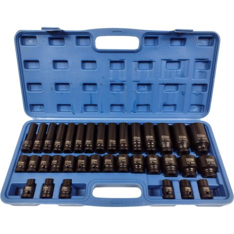 Silberner 1/2"-Schlagschrauber-Steckschlüsselsatz 8-32 mm Cr-Mo-Koffer 35-teilig