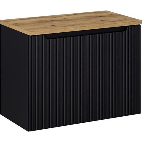 Ensemble Meuble Vasque 2 portes et Plateau L 80 x P 40 x H 59,5 cm - Astral - Noir et effet chêne - Livraison gratuite (1/5)