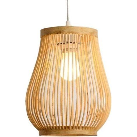 Suspension, Rétro Gourde Couloir Lampe Tissé Lanterne Simple Lumière Plafonnier Pendentifs Luminaire Suspendu Éclairage avec Forme Rotin pour Teahouse Salle À Manger Patio en Beige, 7.87 pouces/20cm (1/4)