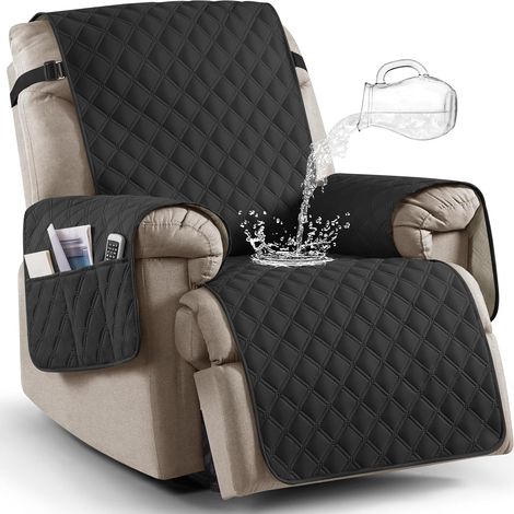 Couvertures de chaise longue imperméable 23in, Couvertures longues antidérapantes pour chaise longue Couverture de chaise lavable, Couvertures longues avec poches,Noir