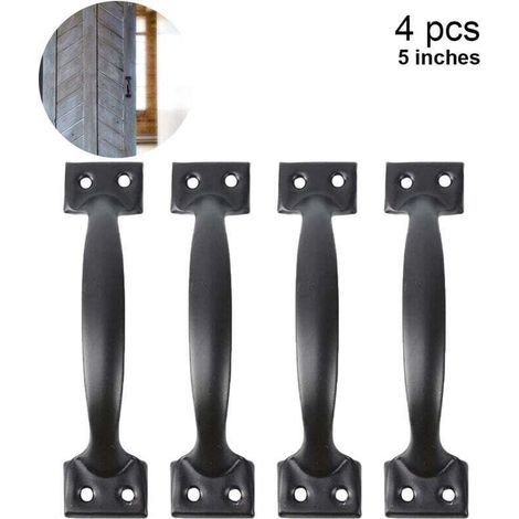 4 pièces poignées de porte de grange poignées de porte pour clôtures en bois poignée d'armoire vintage pour armoire de cuisine meubles tiroir matériel d'armoire, 5 pouces, noir (1/4)