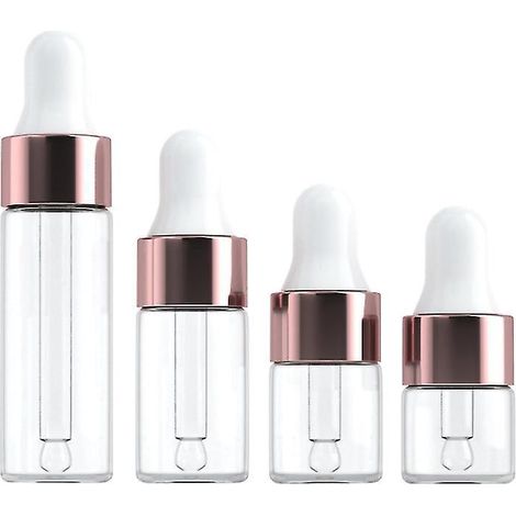 Konvolut von 10/50/100 leeren Mini-Glaspipetten für ätherische Öle und Aromatherapie, roségoldener Verschluss, 1 ml, 3 ml, 5 ml (30 Stück).