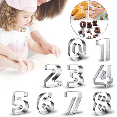Emporte-pièces en acier inoxydable, 9 modèles, chiffres, moule à biscuits, décoration de pâtisseries et fondant à faire soi-même (1/4)