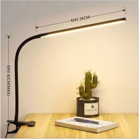 Lampe De Bureau LED à Pince USB Alimenté Flexible Lampe De Lecture à Pince Pliable Réglable Protection Des Yeux 8W-Noir (1/4)