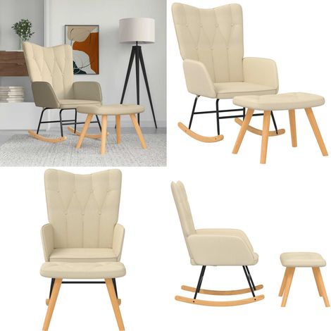 Poltrona a Dondolo con Poggiapiedi Crema in Tessuto - Seduta con poggiapiedi - Design moderno