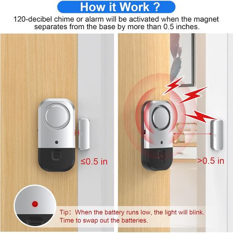 Alarm sensors for doors and windows - Child safety, home, office, shop, garage, dormitory, apartment, camper van, set of 2