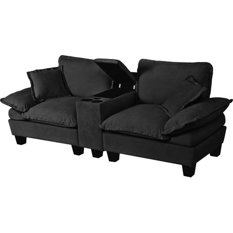 CAIziCanapé nuage modulaire, canapé en forme de voilier avec porte-gobelets et rangement, 2 coussins, revêtement en chenille pour appartements et salons, Noir (1/5)