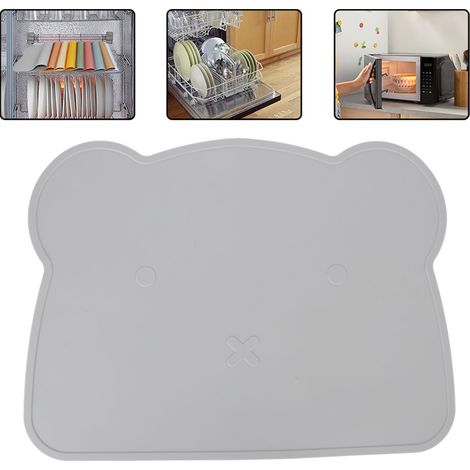 Nappe en Silicone Épaisse Anti-Dérapante pour Table - Isolation Thermique, Design Ours, Gris pour Maison/Hôtel/Restaurant