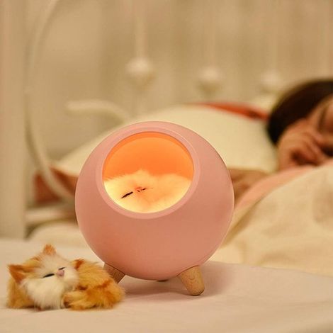 Luce notturna per bambini, con motivo gatto, dimmerabile in modo continuo, controllo touch, graziosa casetta per animali, lampada d'atmosfera, lampada da comodino, lampada da tavolo (1/5)