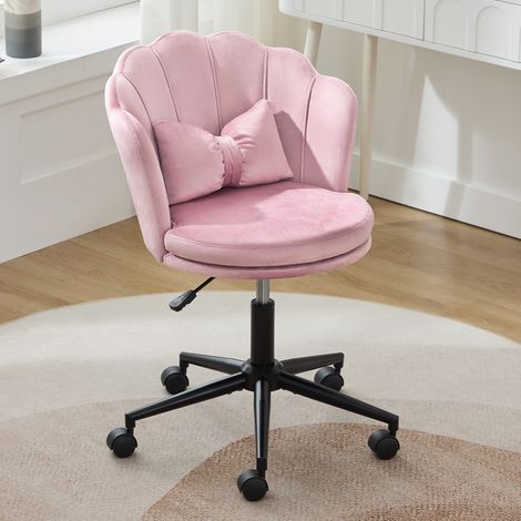 Chaise de bureau, pivotante à 360° en velours avec hauteur d'assise réglable, Dossier en forme de pétale, Convient pour le salon, la chambre, le bureau - Rose (1/5)