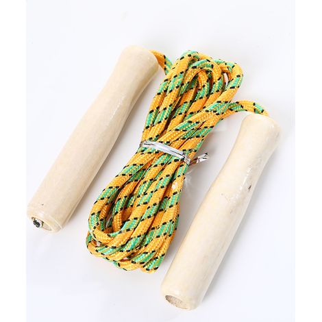 Fitness-Springseil mit Holzgriff, 2,5 m lang — Springseil — Kinder-Springseil (Gelb 1 + Blau 1)