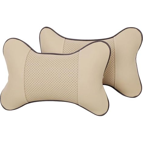 2 Pièces Coussin Nuque Pour Siège Voiture, Coussin D'appui-Tête Pour L'appui-Tête Du Siège De La Voiture Fabriqué En Laine De Coton Et En Cuir, Coussins D'appui Avec Sangle(Beige) (1/5)