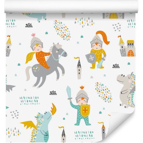 Papier peint féerique avec chevaliers et dragons pour salon et chambre 50x1000 cm (1/5)